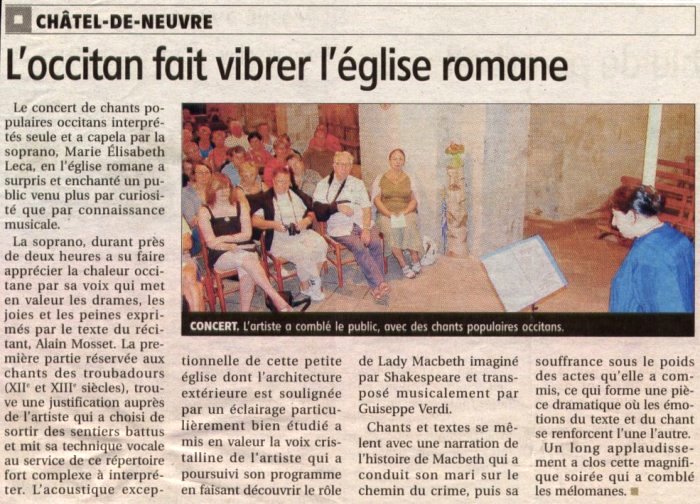 Compte-rendu du concert du 1er ao�t � Chatel-de-Neuvre