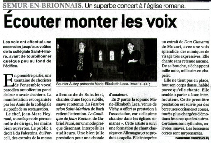 Compte-rendu du concert du 3 octobre 2010 � Semur-en-Brionnais